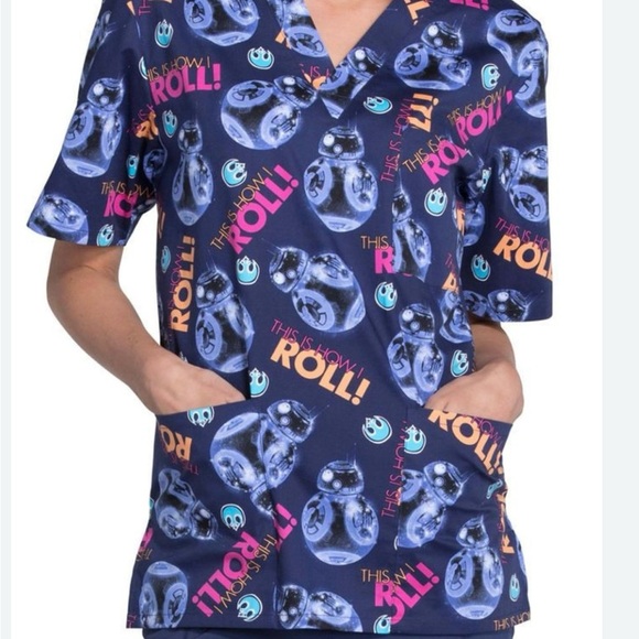 Star Wars Unisex Uniform Colorful Graphic Print Scrub Top Size M - Picture 2 of 8